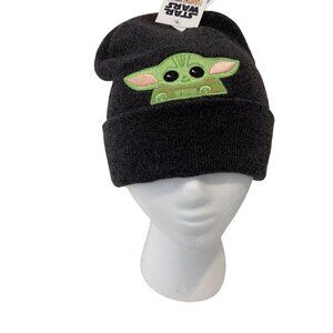 Star Wars The Mandalorian Beanie Hat With Baby Yoda Embroidery Black Knit OSize